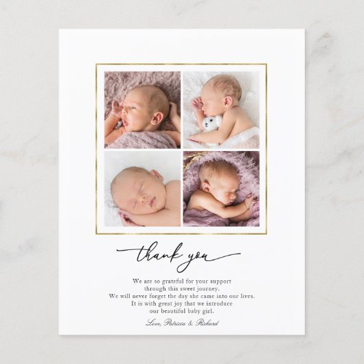 Grüne Budget Geburtsankündigung Danke Karte (Rückseite)