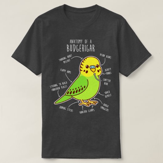 Grüne Budgie-Anatomie T-Shirt (Design vorne)