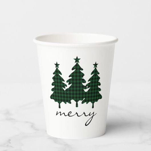 Grüne Buffalo Karo Pine Trees Paper Cups Pappbecher (Rückseite)