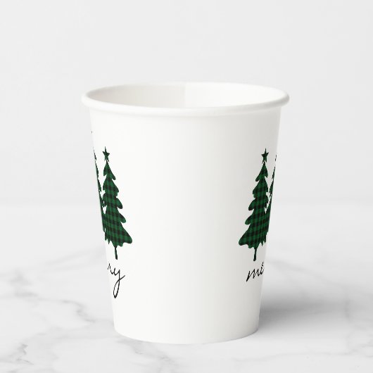 Grüne Buffalo Karo Pine Trees Paper Cups Pappbecher (Links)
