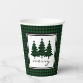 Grüne Buffalo Karo Pine Trees Paper Cups Pappbecher (Rückseite)