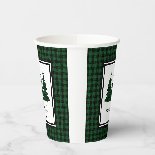 Grüne Buffalo Karo Pine Trees Paper Cups Pappbecher (Links)