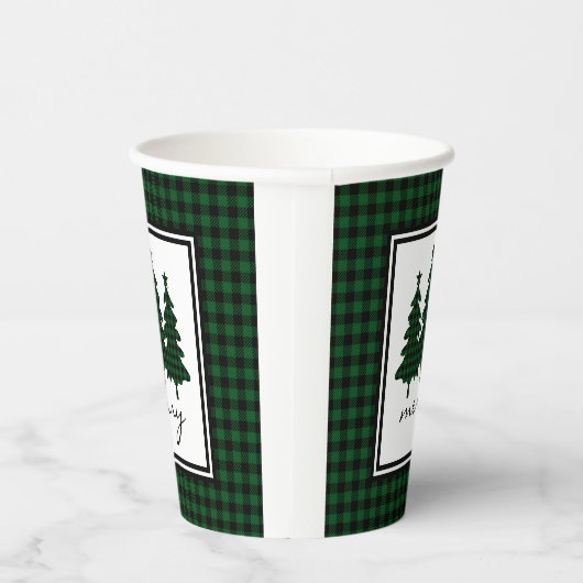 Grüne Buffalo Karo Pine Trees Paper Cups Pappbecher (Rechts)
