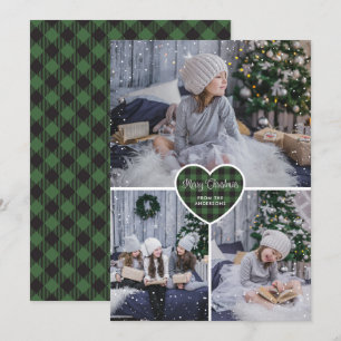 Grüne Buffalo-Karo-Schnee-Foto-Weihnachtskarten Feiertagskarte