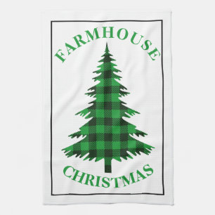 Grüne Buffalo-Karo-Weihnachtsbaum Farmhouse Geschirrtuch