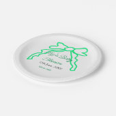 Grüne Buggreife Babydusche hinzufügen Datum modern Pappteller (Schrägansicht)