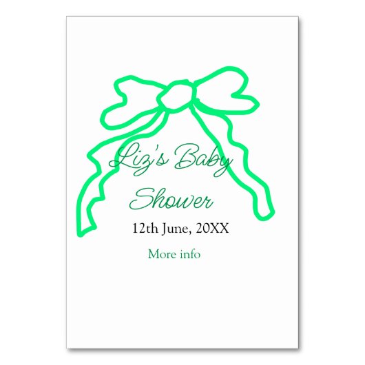 Grüne Buggreife Babydusche hinzufügen Datum modern Tischnummer (Vorderseite)