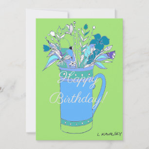 Grüne bunte Happy Birthday-Blumen V2 in Tasse  Feiertagskarte