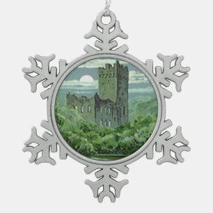 Grüne Burg Blarney Irland Shamrock Schneeflocken Zinn-Ornament