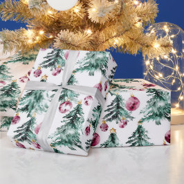 Grüne Burgund Weihnachtsbaumen Ornamente Geschenkpapier