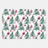 Grüne Burgund Weihnachtsbaumen Ornamente Geschenkpapier Set (Vorderseite)