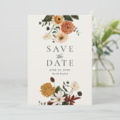 Grüne Burgunder Boho Herbst Wildblumen Hochzeit Save The Date (Stehend Vorderseite)
