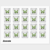 Grüne Butterfly-Hochzeitsticker Quadratischer Aufkleber (Blatt)