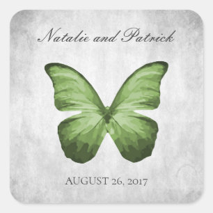 Grüne Butterfly-Hochzeitsticker Quadratischer Aufkleber