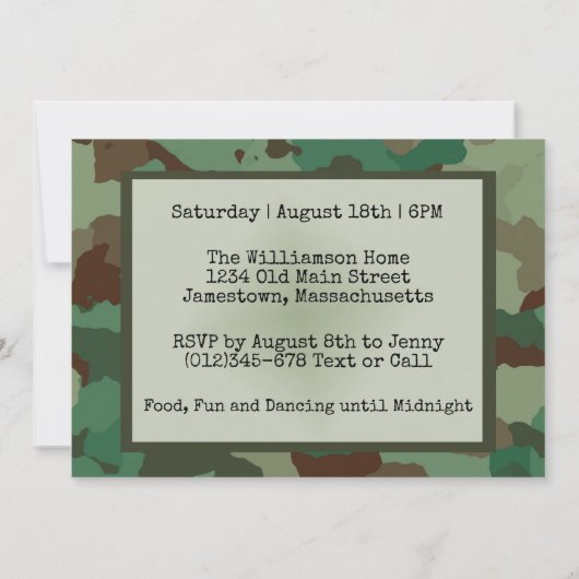 Grüne Camouflage 16 . Geburtstag Party Einladungen (Rückseite)