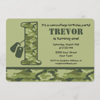 Grüne Camouflage 1. Geburtstag Einladung