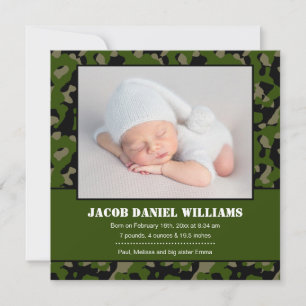 Grüne Camouflage Baby Foto Geburtsankündigung Ankündigung