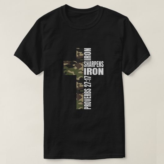 Grüne Camouflage Eisen Sharpens Eisen Christlich V T-Shirt (Design vorne)