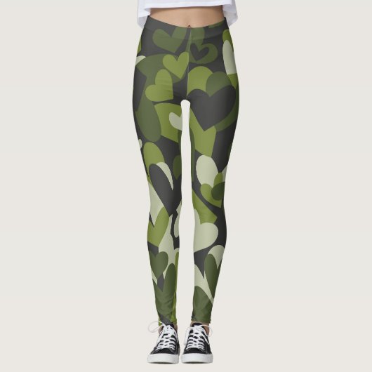 Grüne Camouflage Herz Gemustert | LEGGINGS (Vorderseite)