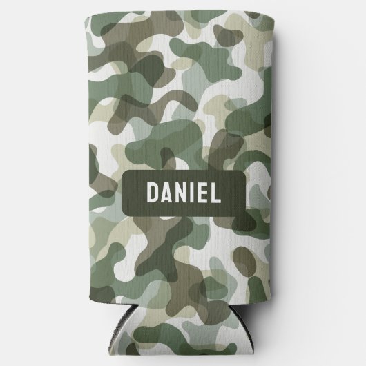 Grüne Camouflage in Erdtönen mit Brauntönen Selters Dosenkühler (Vorderseite)