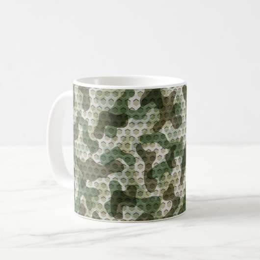 Grüne Camouflage in Erdtönen mit Gitter Kaffeetasse (Vorderseite Links)