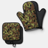 Grüne Camouflage Ofenhandschuh & Topflappen-Set (Vorderseite/Rückseite)