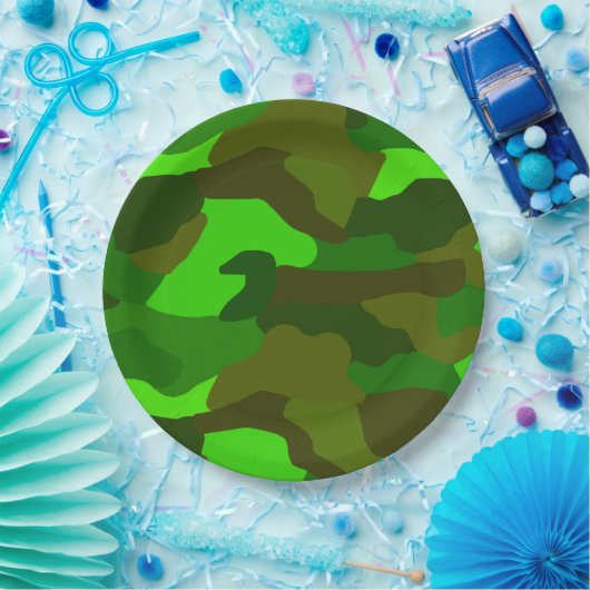 Grüne Camouflage Pappteller (Party)
