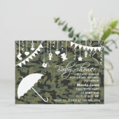 Grüne Camouflage Schirm Moderne Babydusche Einladu Einladung (Stehend Vorderseite)