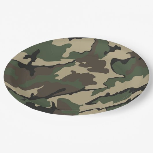 Grüne Camouflage, Teller zum Party von Papier (Schrägansicht)
