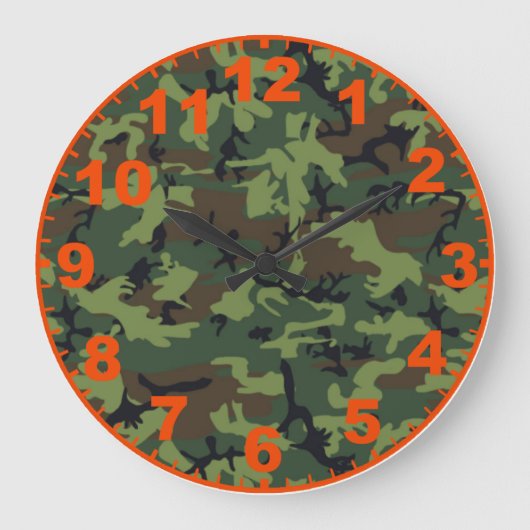 Grüne Camouflage-Uhr mit Zahlen Große Wanduhr (Vorderseite)
