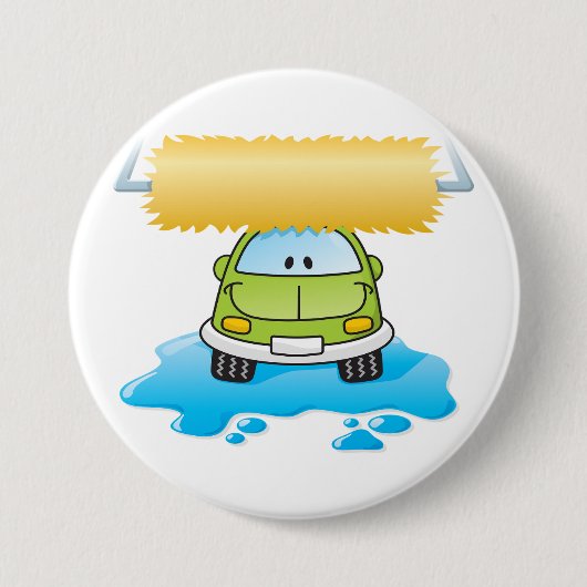 Grüne Cartoon-Autowäsche Glückliches kleines Auto Button (Vorderseite)
