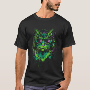 grüne Cat DJ Mit Kopfhörern Und Sonnenbrille Kitty T-Shirt