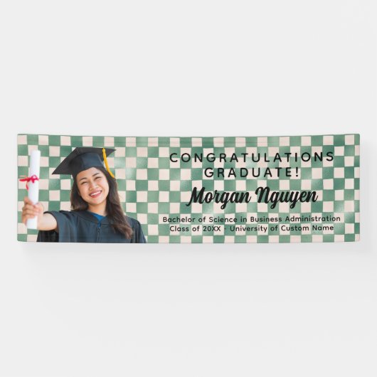 Grüne Check Custom Foto Gratulations Absolvent Banner (Horizontal)