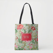 Grüne chinesische Blumenzange Monogramm Totbeutel Tasche (Vorderseite)