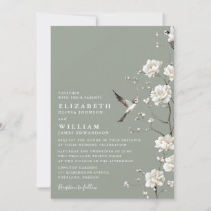 Grüne Chinoiserie-Blumen-Hochzeit Einladung