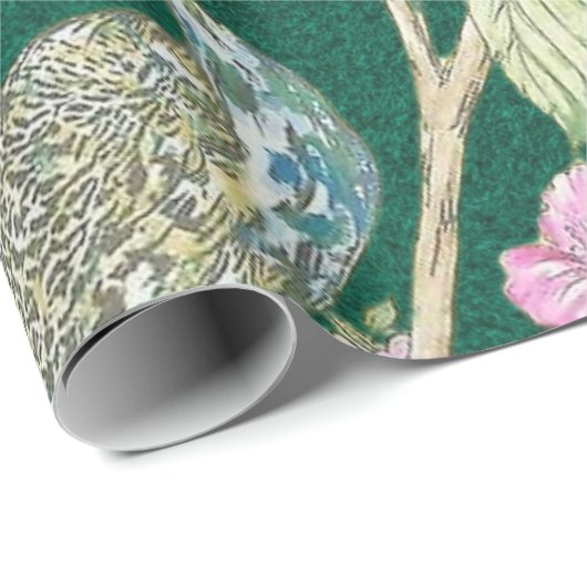 Grüne Chinoiserie Pfaue Paradies Geschenkpapier (Rolleneckpunkt)