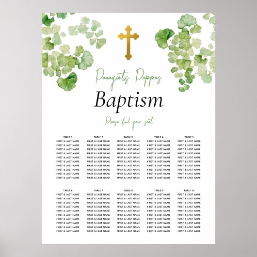 Grüne Christening Taufen Seating Chart Poster (Vorne)