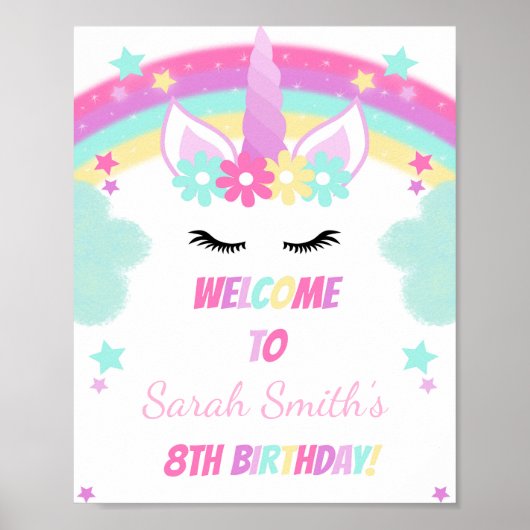 Grüne Cloud Unicorn Begrüßungszeichen Poster (Vorne)