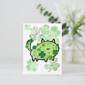 Grüne Clover Cat Postkarte (Stehend Vorderseite)