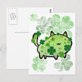 Grüne Clover Cat Postkarte (Vorne/Hinten)
