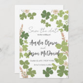 Grüne Clover Spring Wildblumen Hochzeit Rettete di Save The Date (Vorne/Hinten)