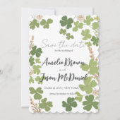 Grüne Clover Spring Wildblumen Hochzeit Rettete di Save The Date (Vorderseite)