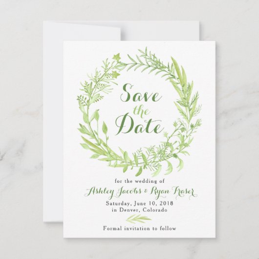 Grüne Clover Wedding Save the Date (Vorderseite)