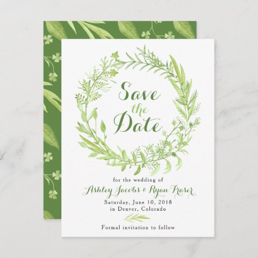 Grüne Clover Wedding Save the Date (Vorne/Hinten)