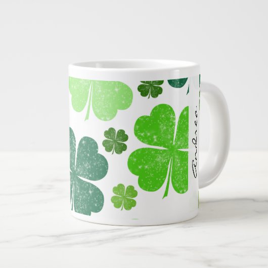 Grüne Clovers, Saint Patrick's Day, Ihr Name Jumbo-Tasse (Vorderseite Rechts)