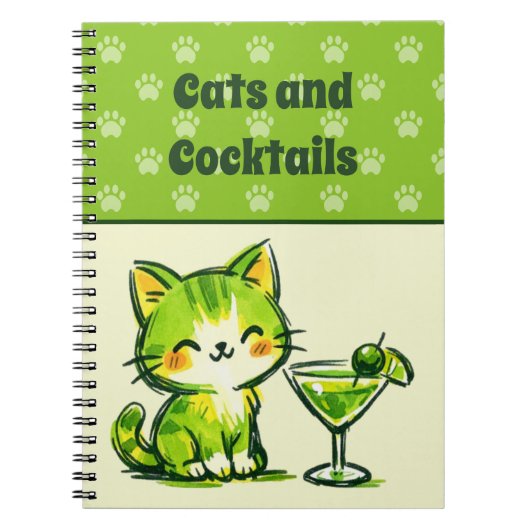 Grüne Cocktails und Katzen Notizblock (Vorderseite)