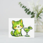 Grüne Cocktails und Katzen Postkarte (Stehend Vorderseite)