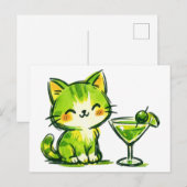 Grüne Cocktails und Katzen Postkarte (Vorne/Hinten)