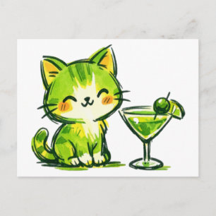 Grüne Cocktails und Katzen Postkarte