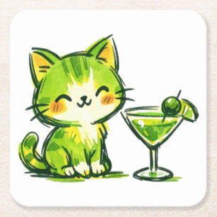 Grüne Cocktails und Katzen Rechteckiger Pappuntersetzer